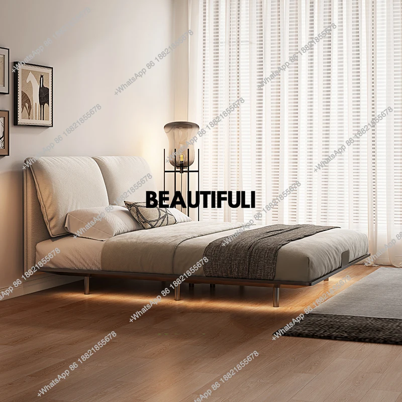 

White Headboard Metal Double Bed Modern Frame Multifunctional Adults Double Bed Luxury Big Cama Matrimonial Home Furniture