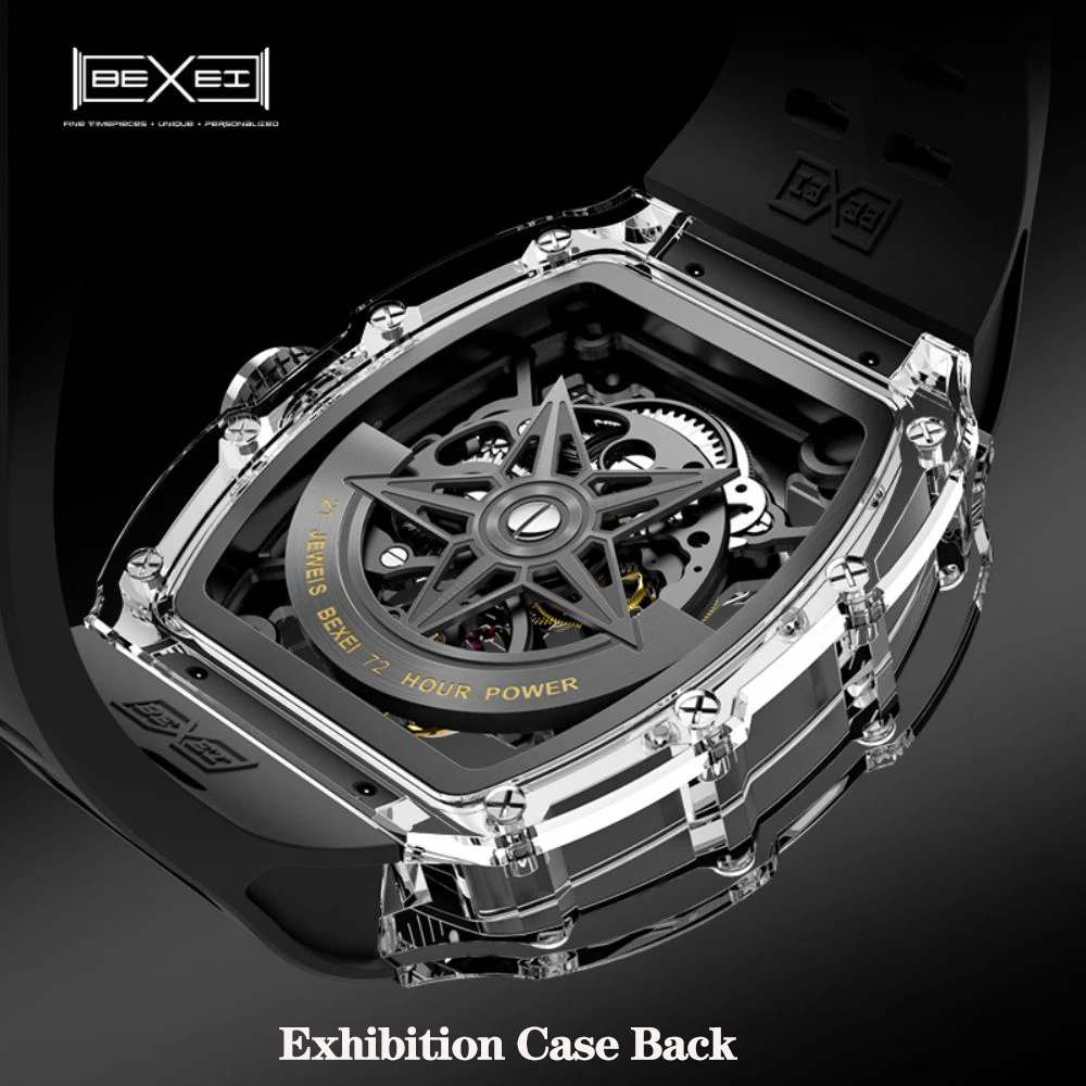 BEXEI TR90 material Transparent Watch for Men Automatic Mechanical Wristwatches Skeleton Watches Luminous waterproof  9130