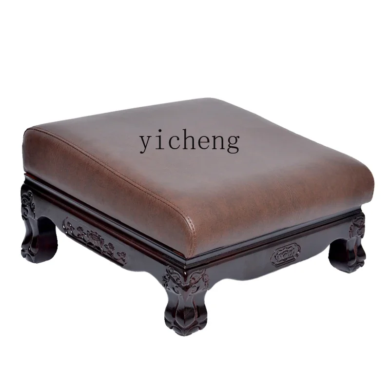 solid wood mat base leather Chinese kowtow kneeling pad smooth meditation futon mat carving