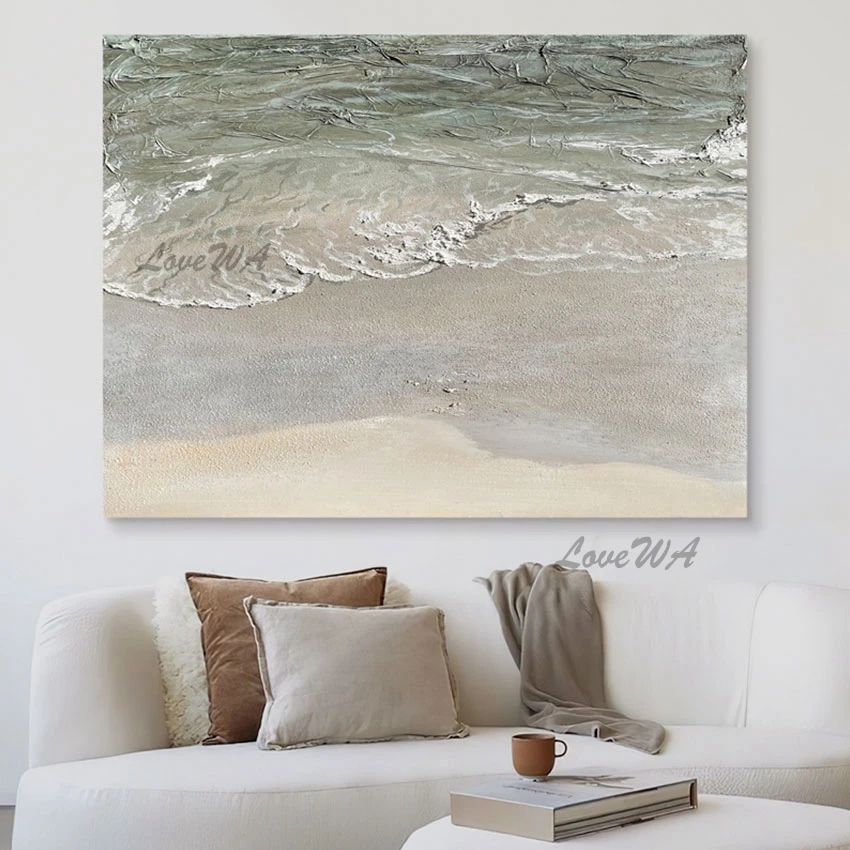 Knife Heavy Thick Acrylic Oil Painting, Unframed Handmade Abstract Sea Wave Wall Picture, Canvas Art, For Hotel Room Decoration