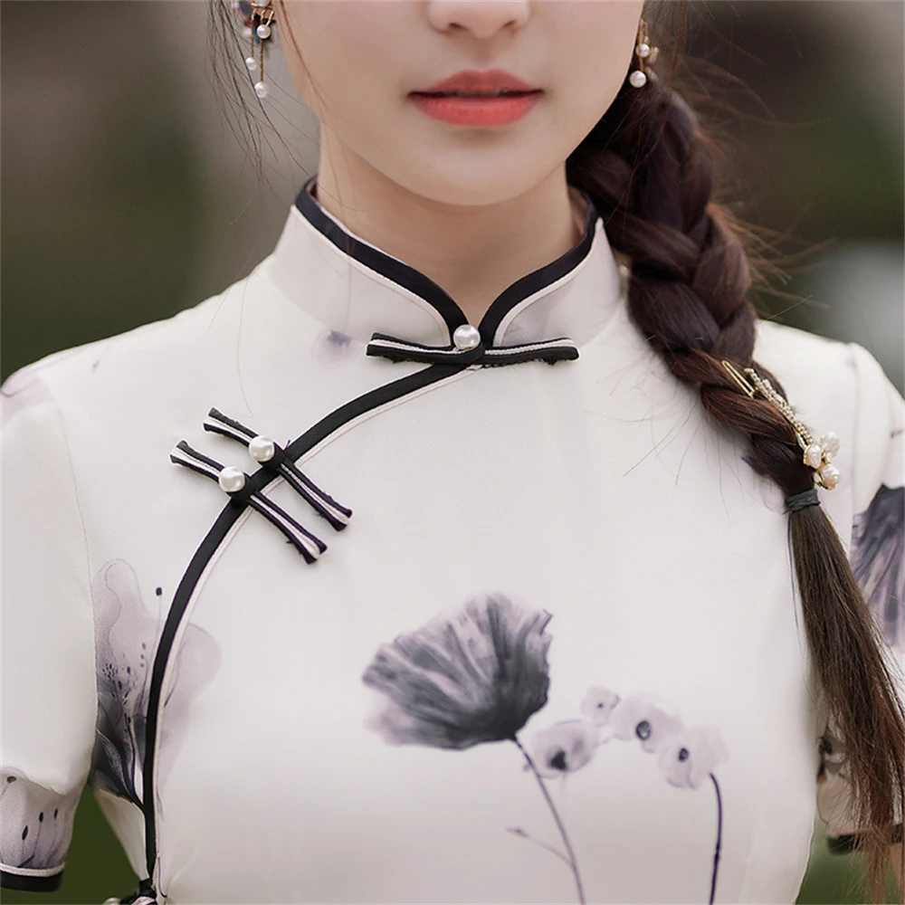 Classical Improved Short Sleeves Qipao Vintage Chinese Traditional Dress Girl Youth Style Long Cheongsam Female Wedding Costume