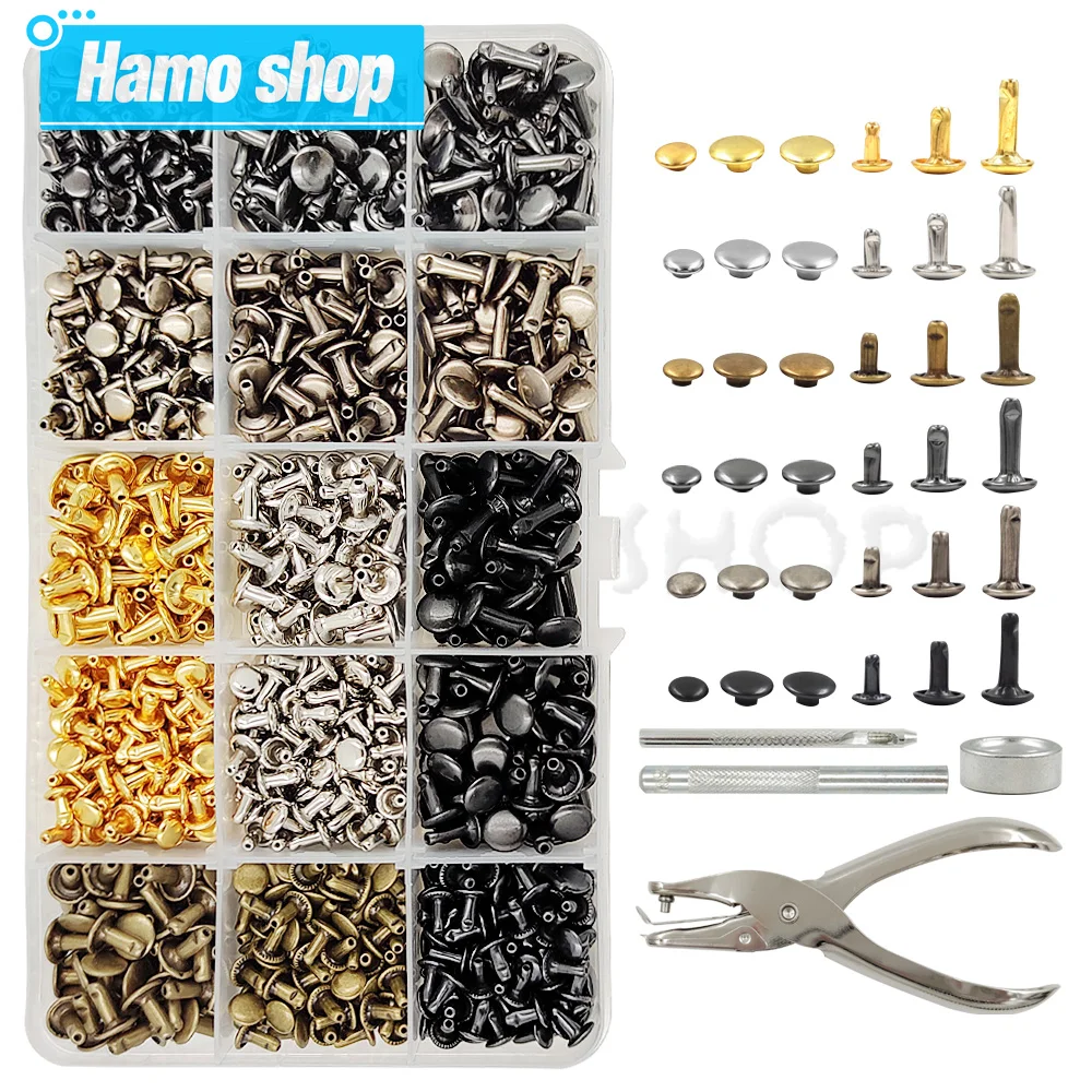 Remaches de doble capa, remaches metálicos redondos con puntas, con kits de herramientas para ropa, prendas de vestir, artesanía en cuero, zapatos, bolsos, cinturones y accesorios.