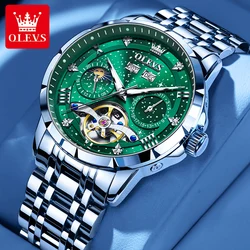 OLEVS Original Men's Watches Starry Sky Moon Phase Disk Multifunctional Fully Automatic Watch for Men Waterproof Wristwatch Male