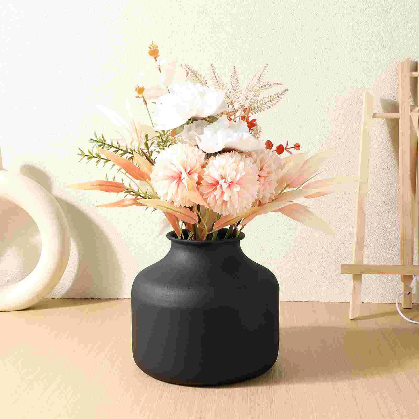 Iron Flower Pot Home Vase Decor Floral Arrangement Planter Matte Black Outdoor Holder Office Pots