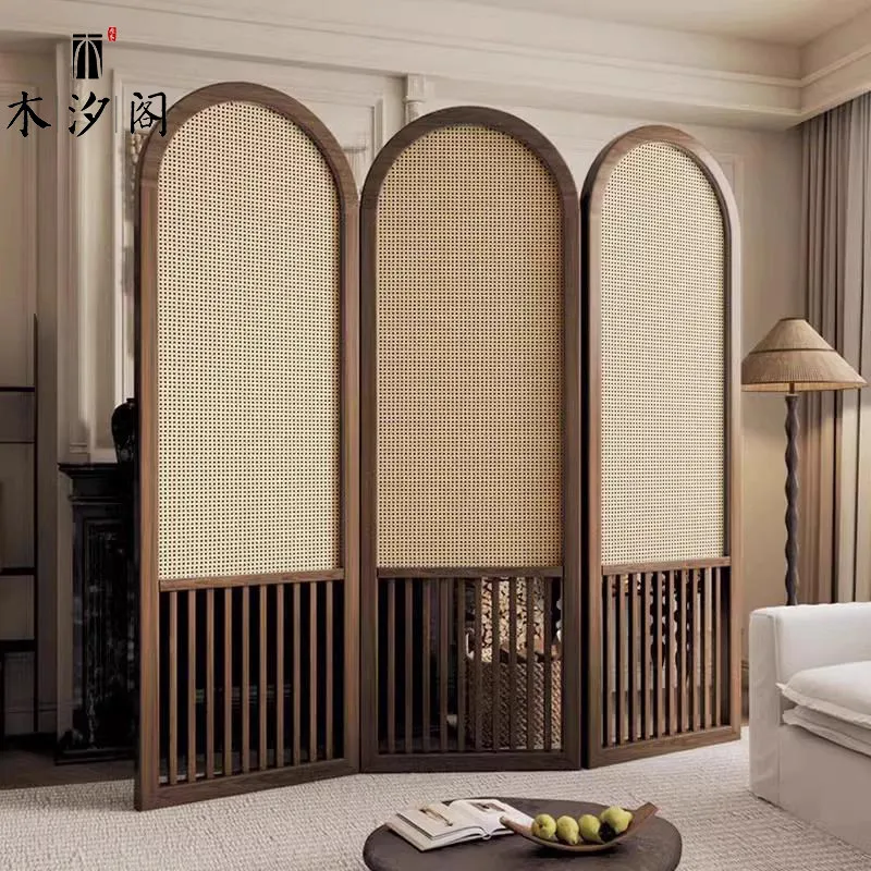 Rattan Japanese-style screen folding mobile simple modern home stay hotel living room partition modern decoration