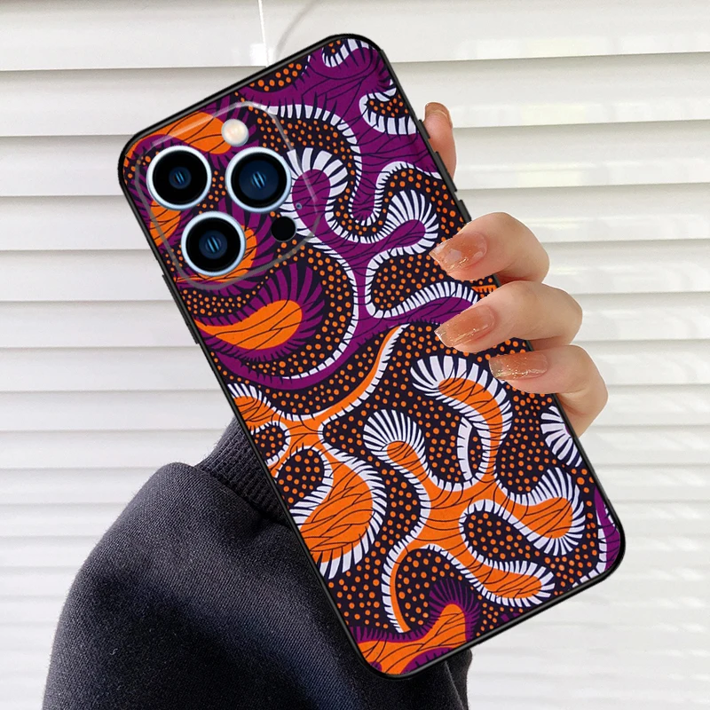 African Style Fabric Print Phone Case For iPhone 15 11 12 14 Pro Max XR XS Max X 7 8 Plus 13 14 Pro Soft Silicone Back Cover