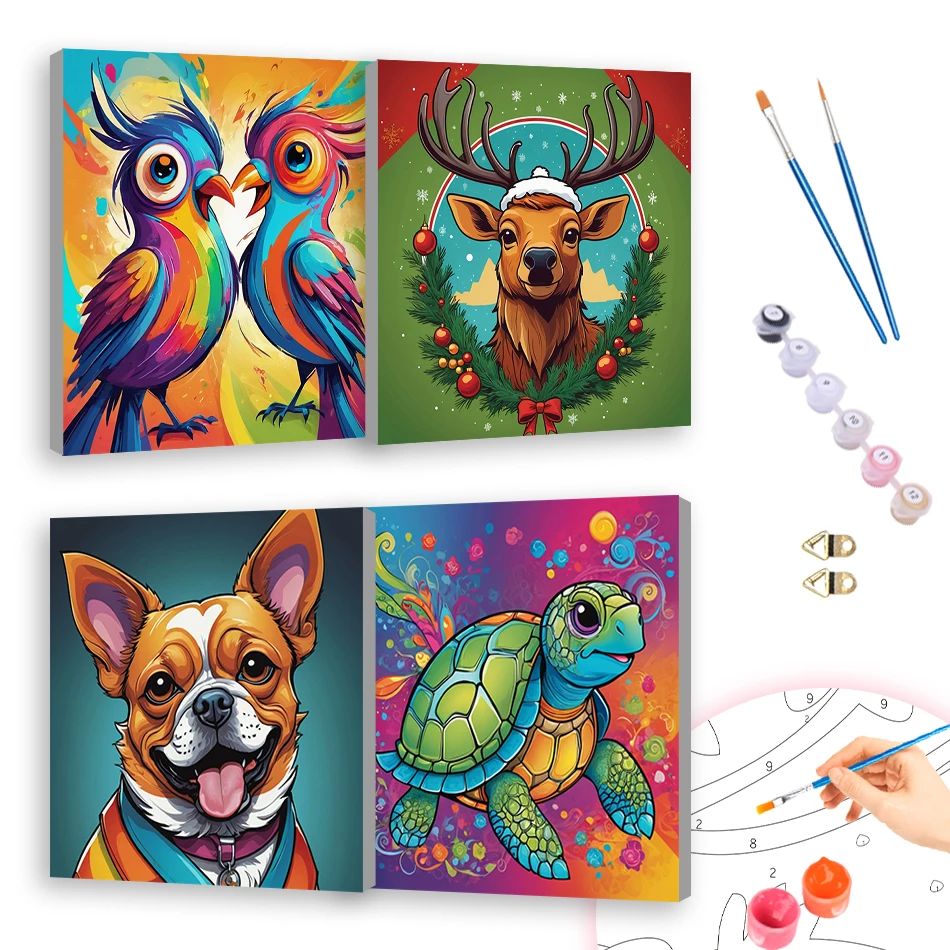 

RUOPOTY Oil Painting By Numbers Vibrant colors of animals Color Markers 20x20cm ready Frame For Beginner Simple Home Decoration