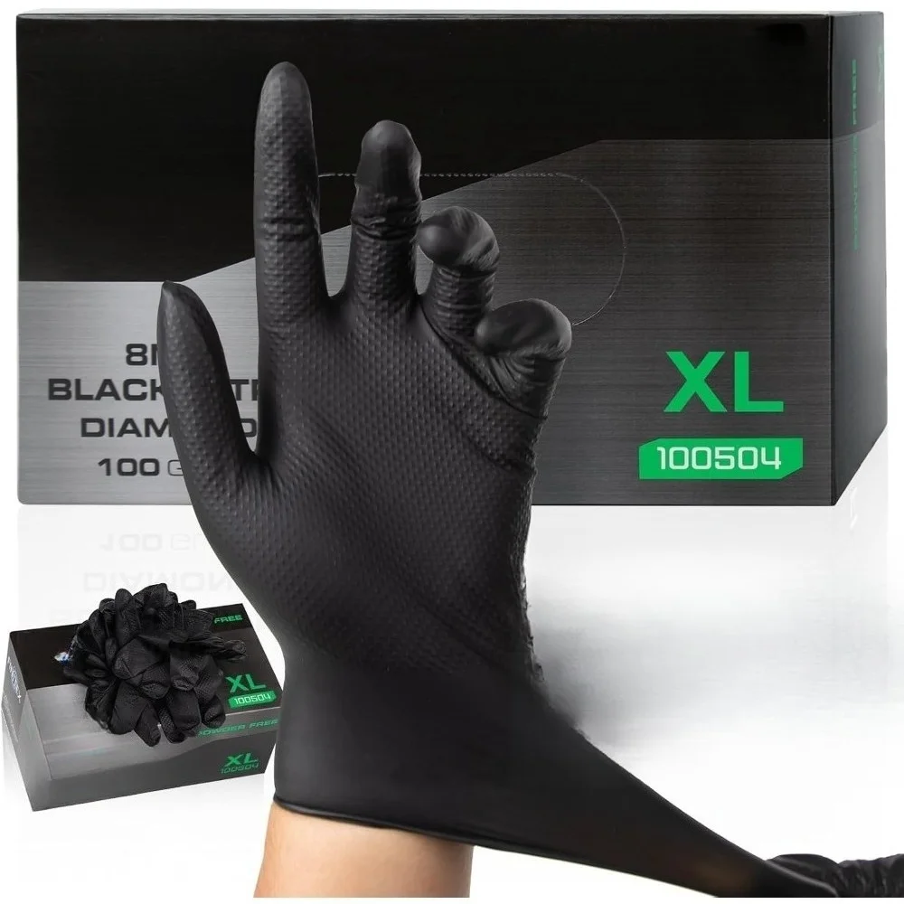 

Промышленные нитриловые перчатки с алмазной текстурой, черные, 8 мил, химически стойкие, одноразовые, для механиков, 100 шт.
