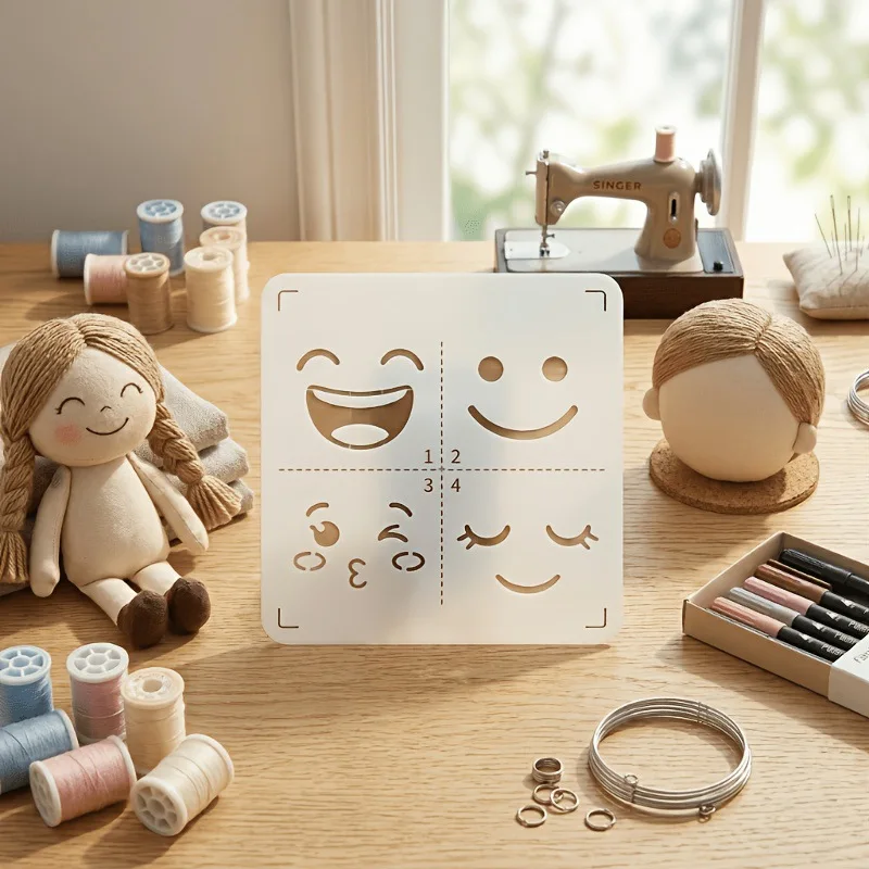 4-in-1 Washable Doll Expression Templates, Multi-Style Smiley Face Cut-Out Tools, Fabric Doll Facial Feature Positioning Aids, Universal Templates for Handmade Dolls/Diy Graffiti/Crafts