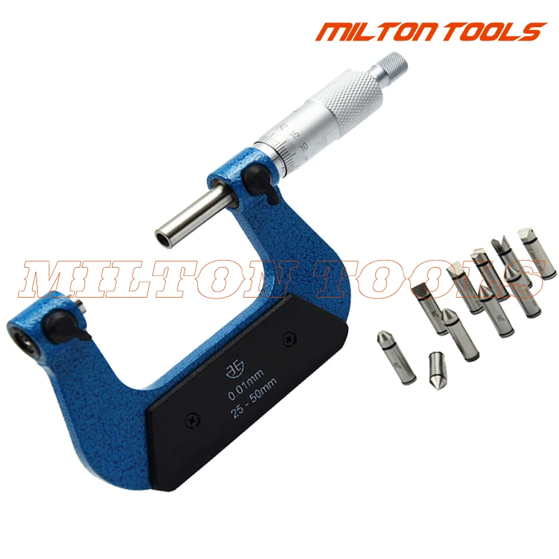 Screw Thread Micrometers 0-25mm 25-50mm 50-75mm 75-100mm Thread Micrometer Caliper Including Measuring Anvils