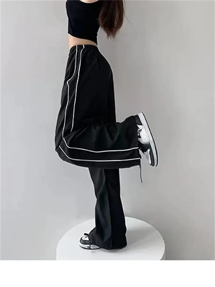 Y2k pantaloni larghi da donna pantaloni Cargo in tinta unita pantaloni sportivi Casual a vita bassa pantaloni Cargo a gamba larga per ragazze adolescenti Streetwear