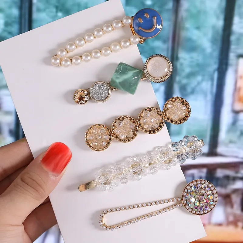 8pcs/5pcs/Set Colourful Inlay Rhinestone Hair Clip Fashiona Flower hair Accessories Hollow Out Starfish Metal Hair Pin