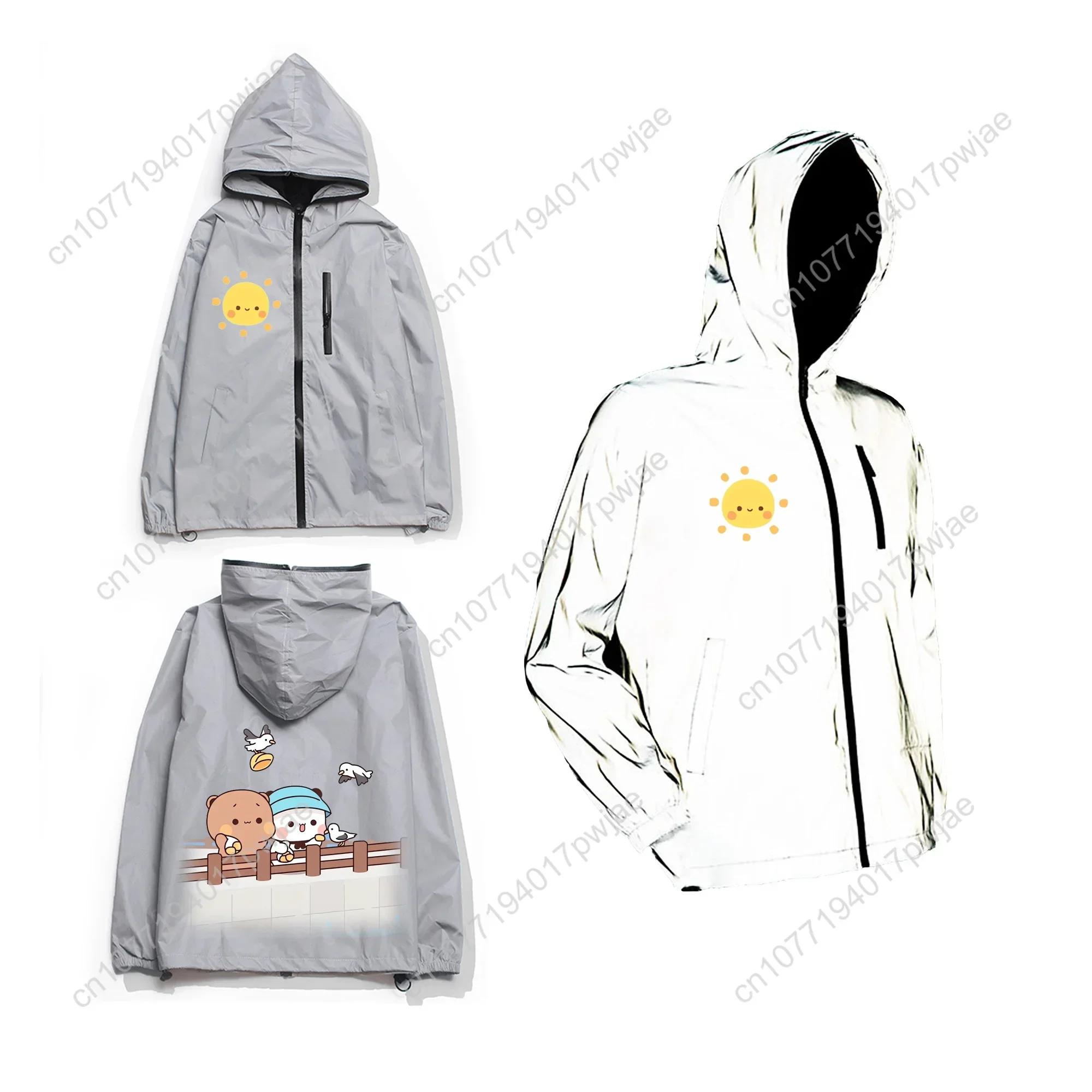 Bubu Dudu Cartoon Reflective Jacket Mens Womens Coat Hooded Windbreaker Run Pocket Jackets Hiking Zipper Customized Hoodie