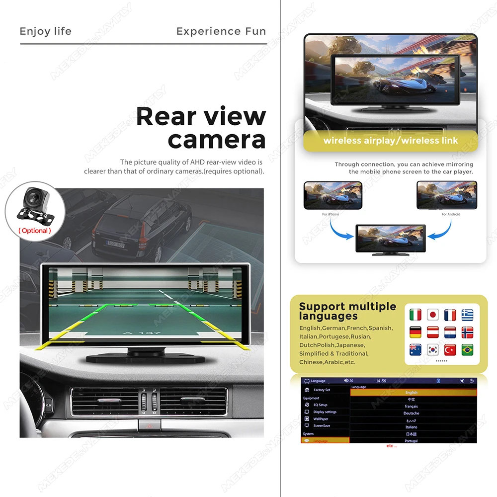 Mekede 11.26 polegadas sem fio carplay android auto controle central tela inteligente para painel de carro universal monitor multimídia player