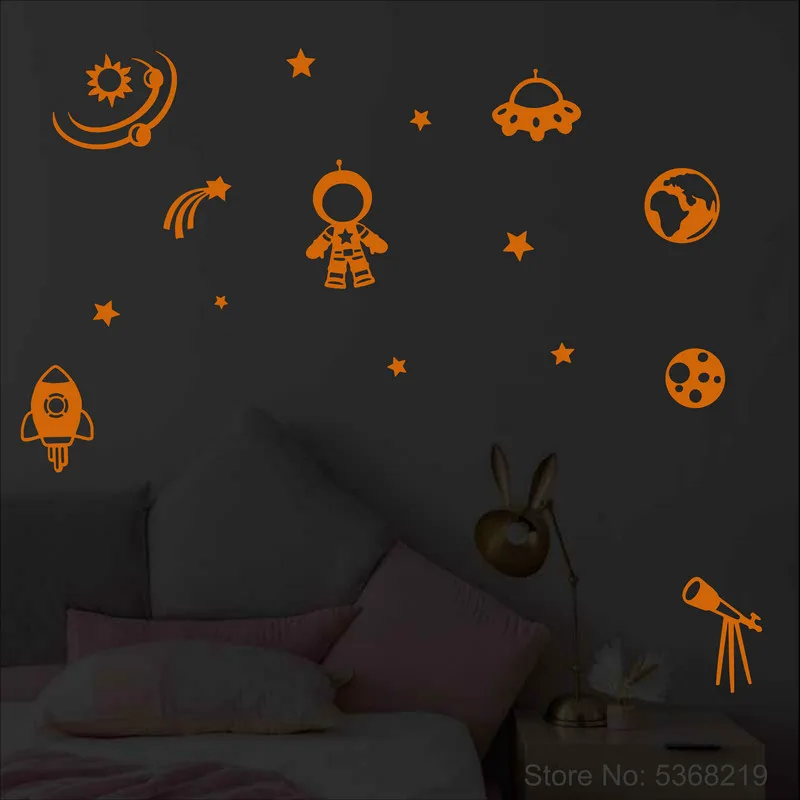 Stickers étoiles astronome et fusée spatiale pour chambre d\'enfant, stickers, stickers, astronome, équilibrage, télescope, espace, mur, plafond,