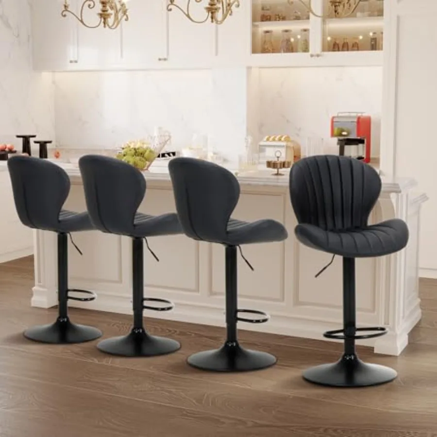 

Bar Stools Set of 4 Modern Swivel Bar Chairs Adjustable Faux Leather Upholstered Barstools Counter Height with High Backrest fo