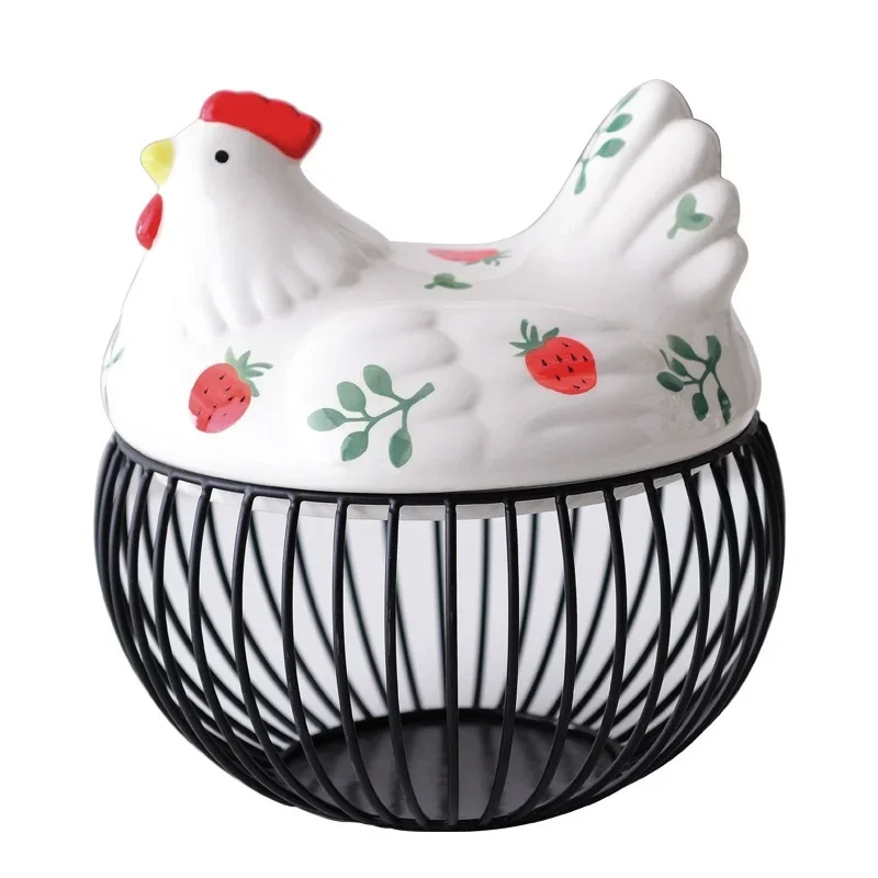 Storage Box Kitchen Ceramic Hen Storage Decorative Accessories Ceramic Iron Egg Basket Fruit Basket Garlic Potato Sundries