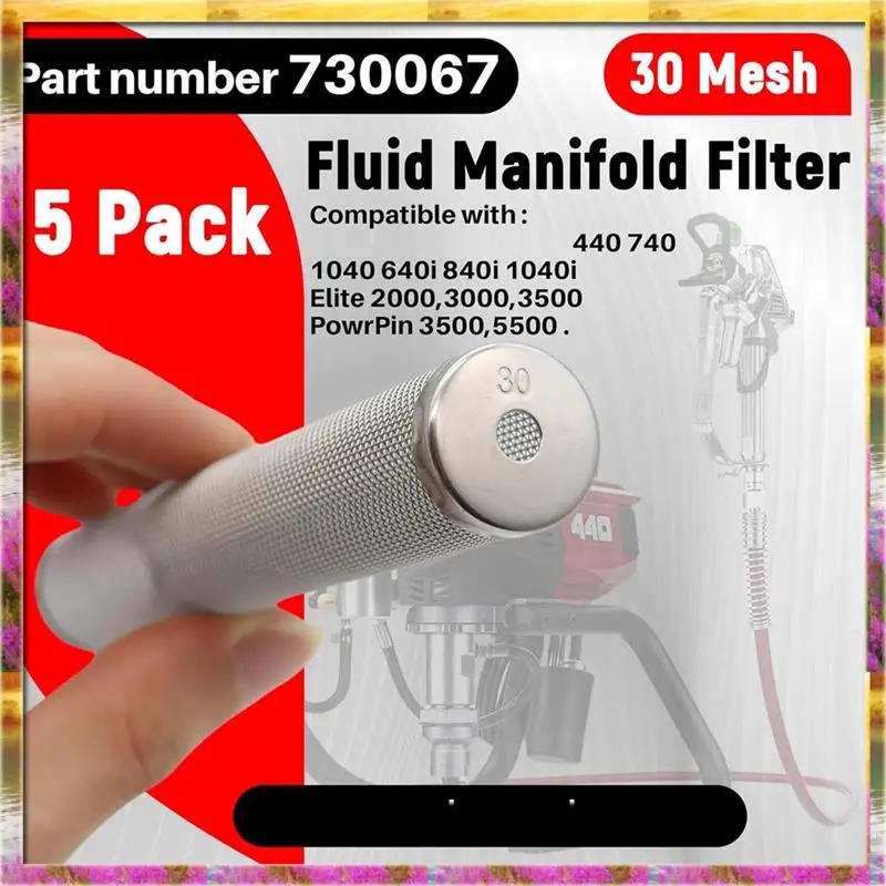 

ABSU 5-Pack 730-067 30 Mesh Fluid Manifold Filter For Titan 440, Impact 440, 540, 640, 740, 1040I, 640I, 840I, Powrpin 3500