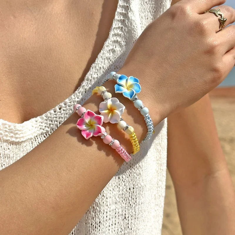 2025 New Sweet Cute Flower Hand-Woven Hand Rope Fashion Adjustable Colorful Woven Wrist Chain Travel Beach Party Jewelry Gift