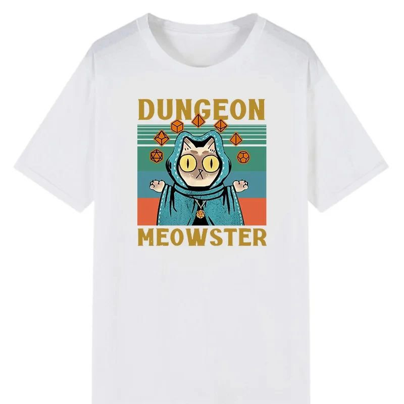 Kawaii Dungeon Meowster Classic T Shirt Retro DnD Game Fabric Graphic Tshirts Women Men Summer Cotton Loose O-neck Tshirt