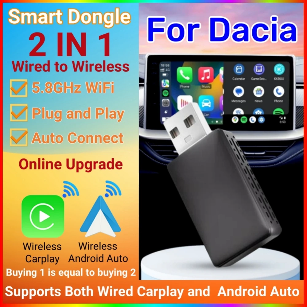 Inteligentny klucz sprzętowy 2w1 bezprzewodowy Android Auto Adapter Carplay bezprzewodowy dla Dacia Sandero Sandero Stepway Jogger Logan MCV