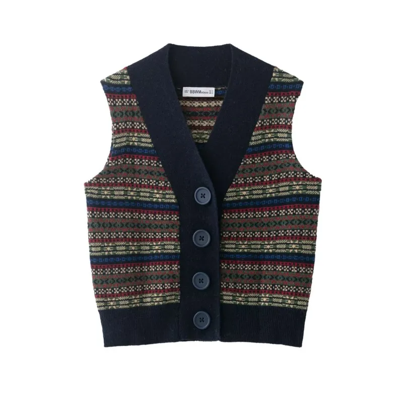 المرأة الصوف الجاكار محبوك سترة الخريف الشتاء الخامس الرقبة أكمام زر سترة الإناث صدرية الموضة غير رسمية #1