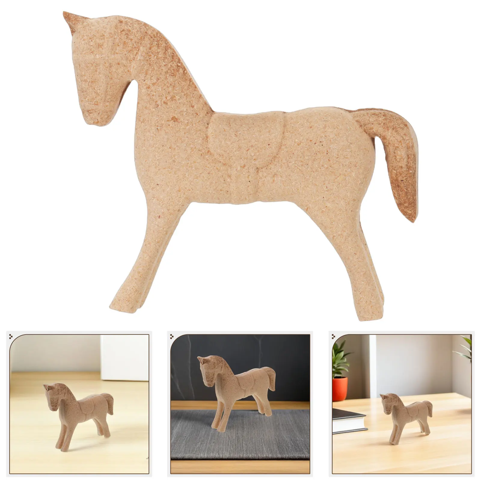 2Pcs Wood Horse Ornament Unfinished Natural Carved Paintable Crafts for Desk Tabletop Western Home Decor Horse Sculpture