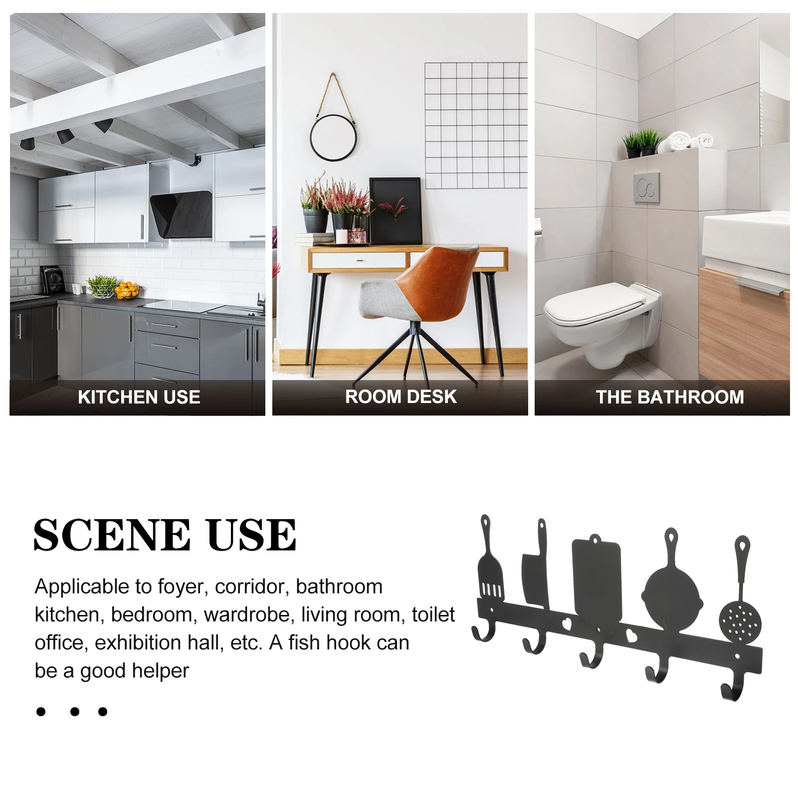 

5 Hooks Black Metal Hanging Coats Decorative RetroHooks Decorative Hook Purse Wall Hook Key Bath Door Hat Storage