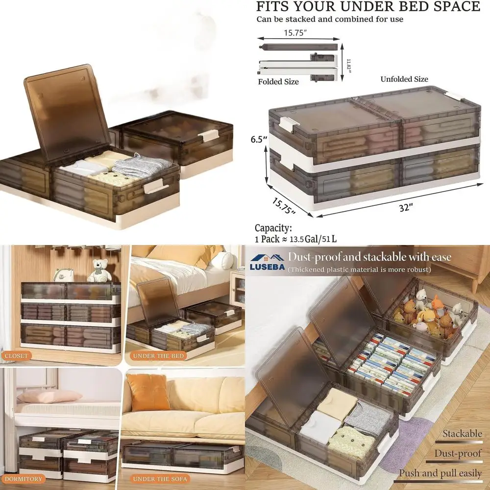 

Stackable Plastic Underbed Storage Bins with Wheels, 11.5 Gallon Capacity for Clothes, Shoes, and Bedding