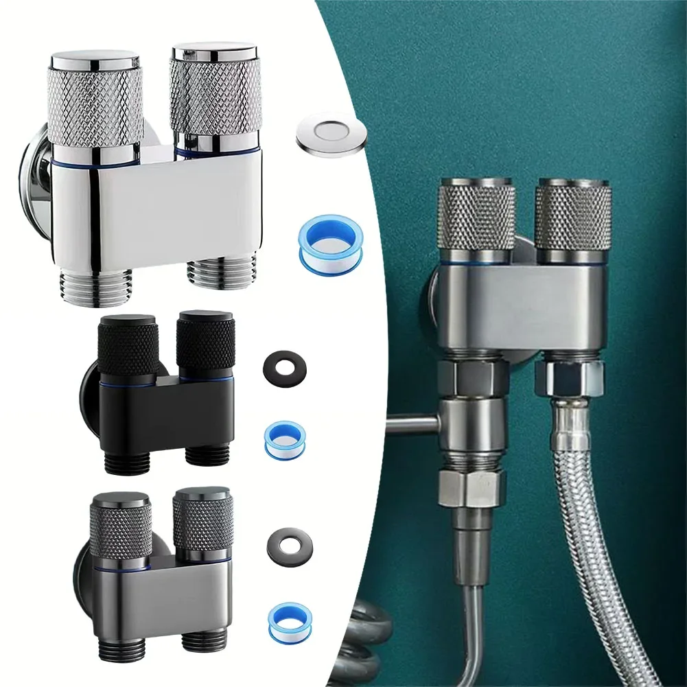 G1/2 Inch 1 In Two Double Control Faucet Toilet Bidet Sprayer Triangle Valve Metal Handle Shower Head Washing Machine