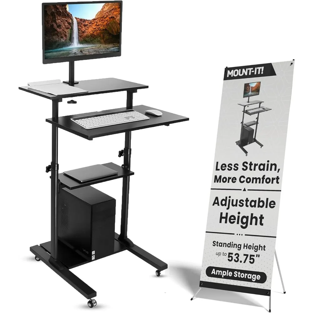 

Mount-It! Mobile Computer Cart with Monitor Mount for Screen up to 32", Portable Desk on Wheels, Rolling Laptop Stand for Teache