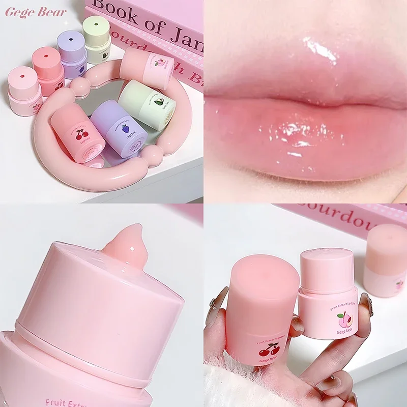 1 bálsamo labial de cristal, gelatina, brillo de labios rosa, hidratante, melocotón, uva, fruta, aceite de labios transparente, suero coreano para el cuidado de los labios, maquillaje