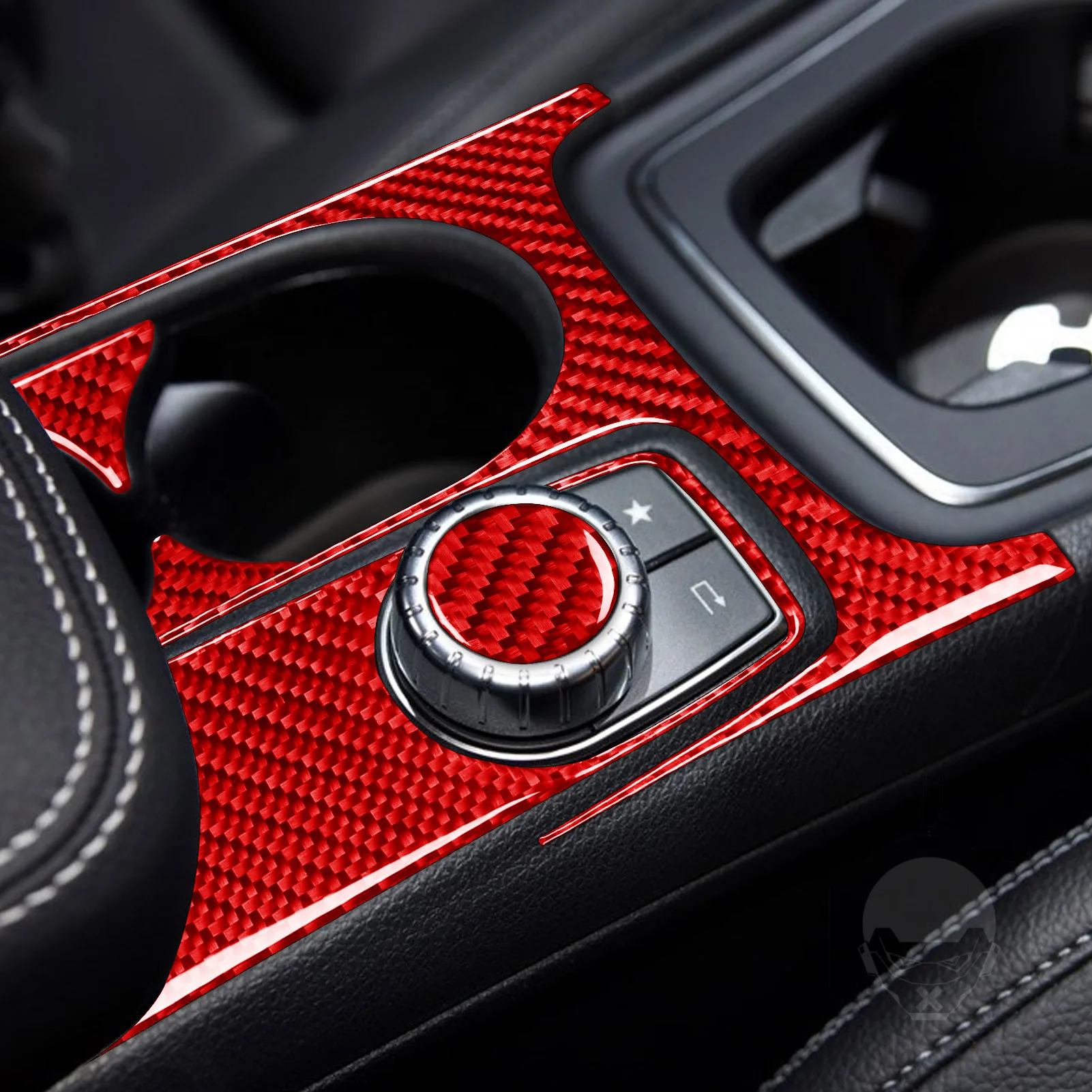 لبنز CLA C117 GLA X156 2014-2018 ألياف الكربون الحمراء مركز الملاحة راديو باب رفع لوحة اكسسوارات السيارات ملصق مزخرفة #4