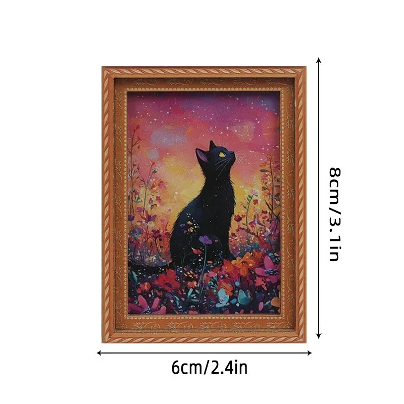 Wooden Mini Frame Fridge Magnet Classic Masterpiece Cat Refrigerator Magnet Home Office Decor Ideal Gift