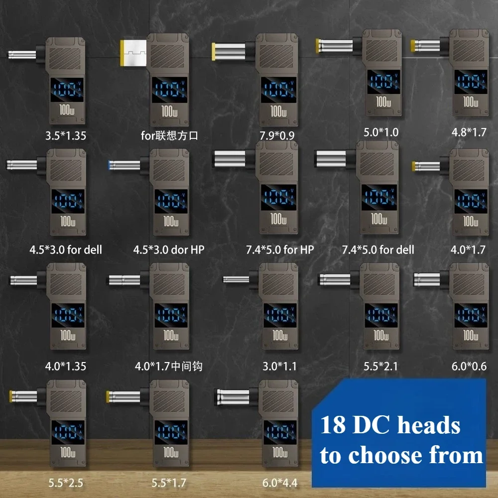 

1PCS Type-C To DC Fast Charger Laptop Power Adapter 100W PD Decoy Intelligent Digital Display Adapter Various Specifications