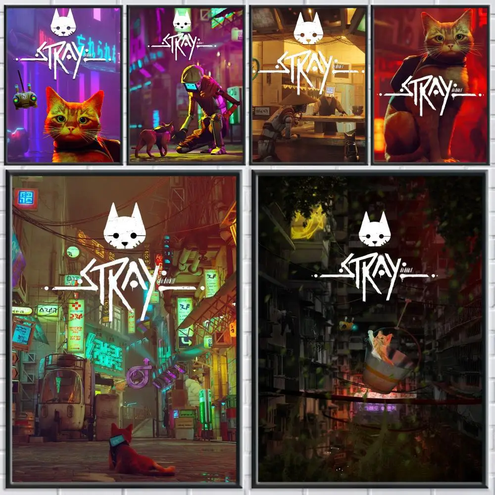 Game S-Stray Cute Cat Poster Perfect Sticker Self Adhesive Wall Art Decor for Home Office Dining Spaces