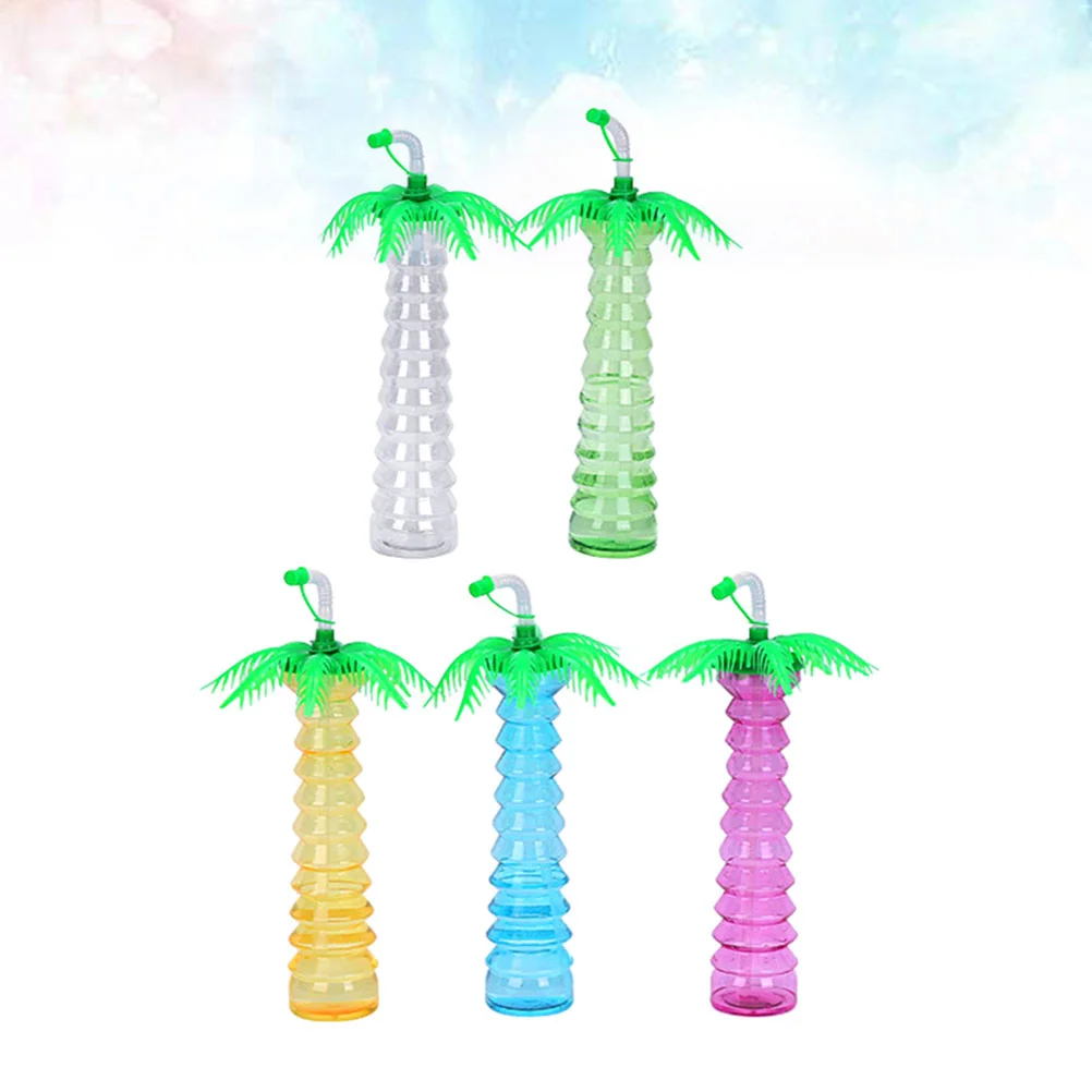 5 Pcs Coconut Cups with Straw Palm Tree Drinking Cocktail Glasses Party Water Sippy Banquet