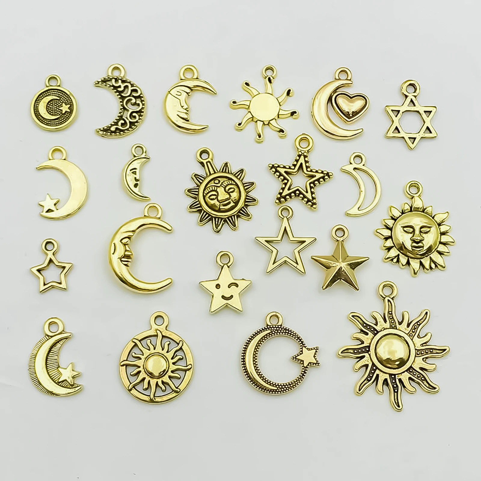 30pcs Antique Golden Sun Moon Star Charms Pendants For Jewelry Making Findings Crafting Accessory For DIY Necklace Bracelet