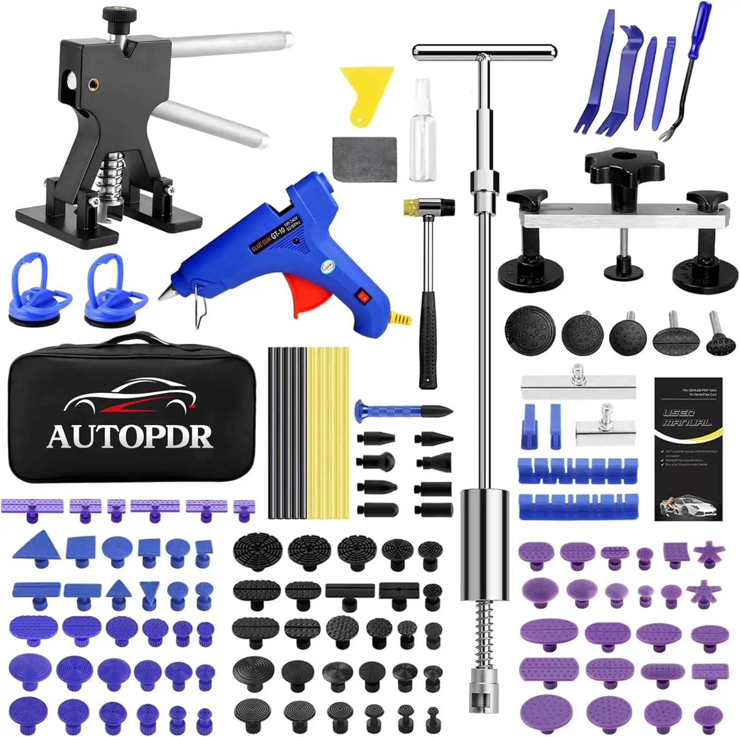 Lackloses Dellenentfernungsset mit Schiebehammer, Dellenheber und Stegzieher für Autos, Motorräder, Kühlschränke – kleine und große Dellen