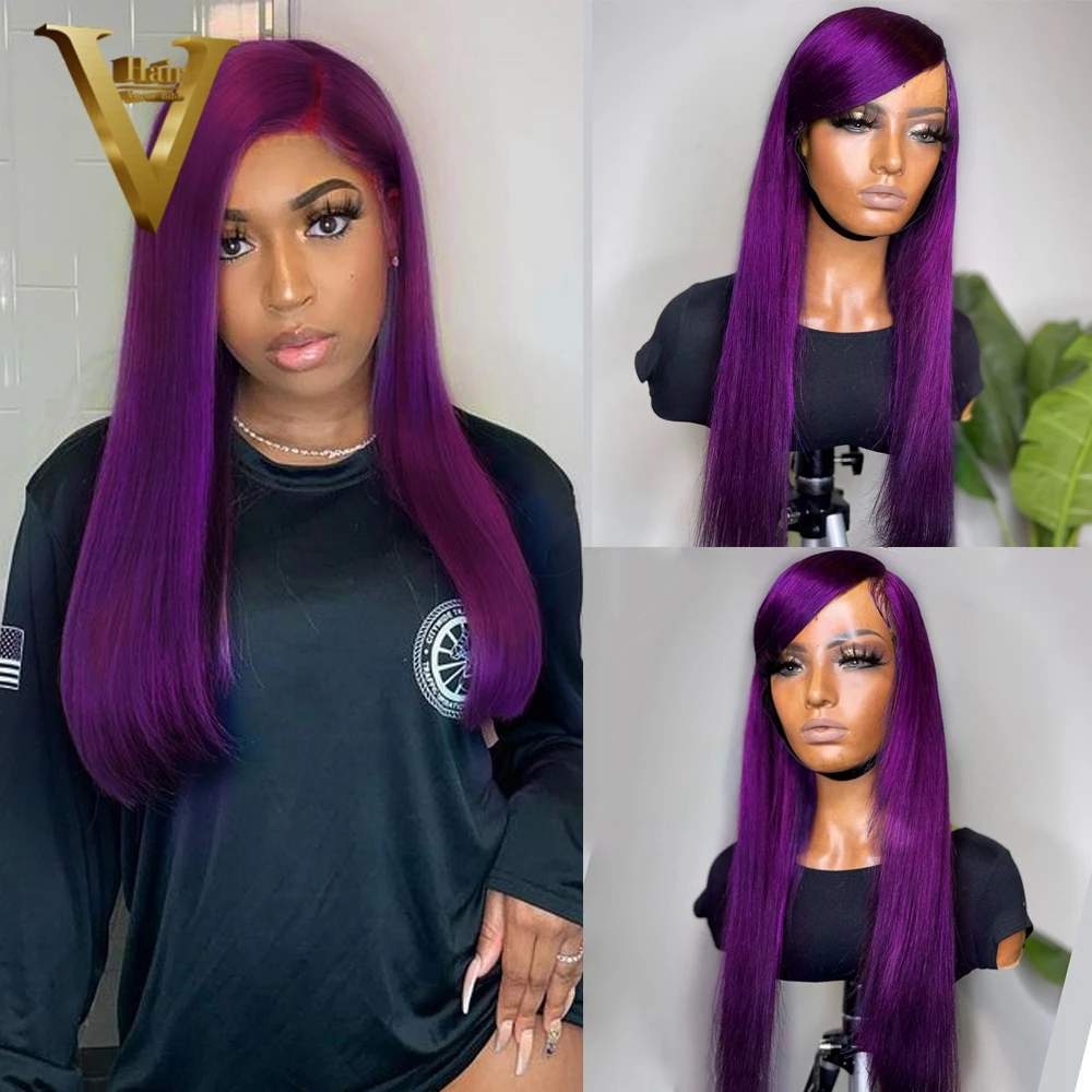 Purple Colored Straight 13x4 Lace Frontal Human Hair Wig 36 inches Glueless Brazilian Loose Wave Front Wigs For Women Preplucked