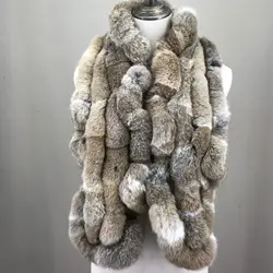 Natural Rabbit Fur Scarf, Rows Fallback, Furry, Brown Color, Winter, 2024, B230818