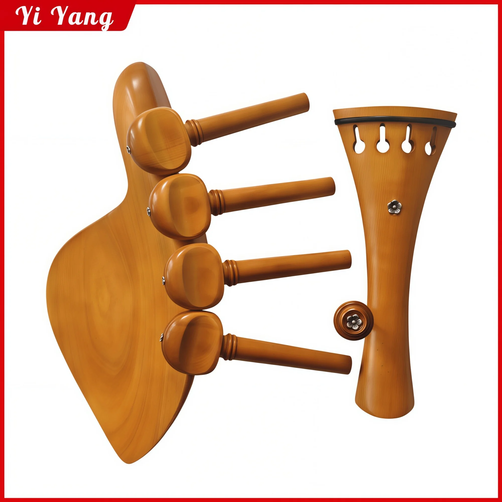1 set boxwood 4/4 violin parts Inlaid silver flower chin rest pegs tailpiece end pin - view 2