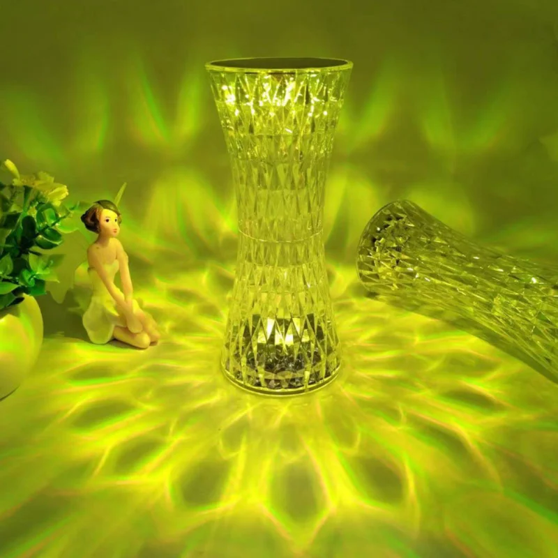 LED Crystal Table Lamp Rechargeable Touch RGB Colorful Atmosphere Light Night Light for Bedroom Bedside Bar Cafe