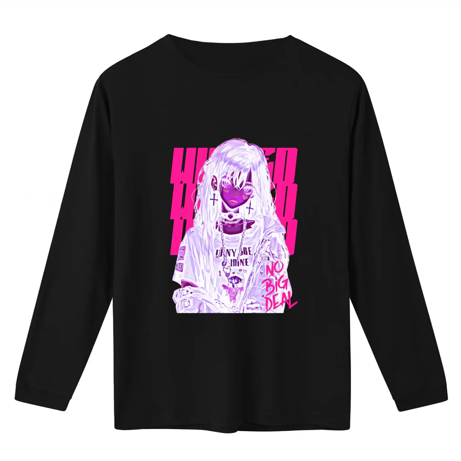 No Big Deal Harajuku Goth Anime Girl T-Shirt Summer Casual Cotton Tee Oversized Streetwear Tops Vintage Graphic Print