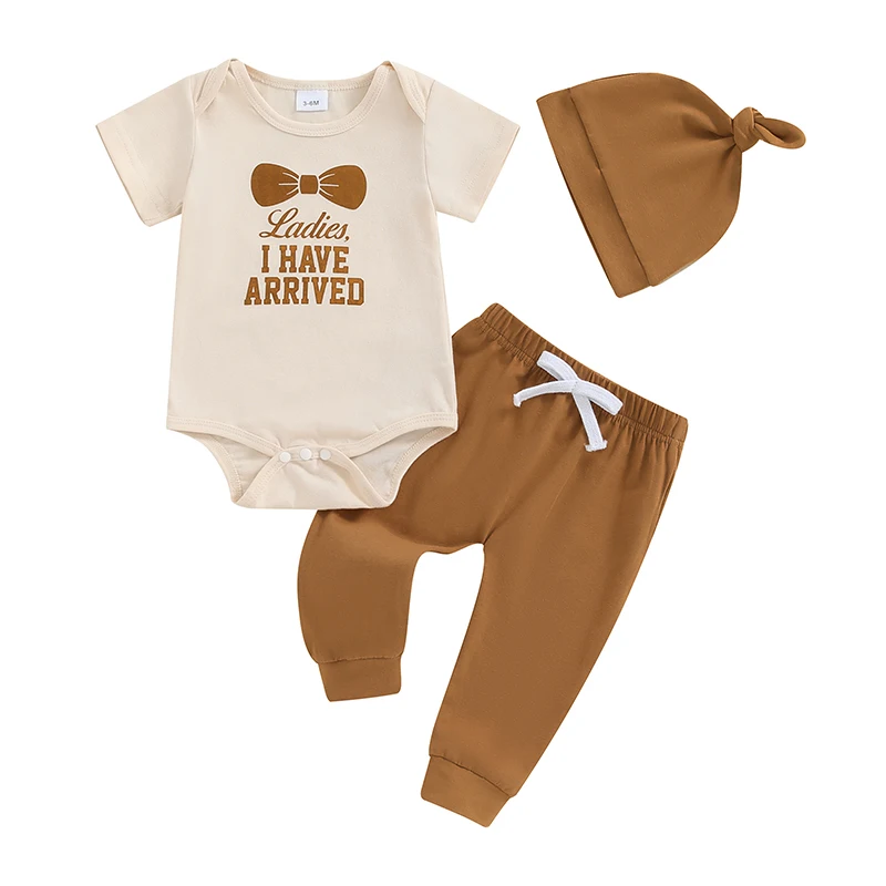 

Newborn Baby Boy Clothes Outfits Preemie Clothes Boys Short Sleeve Bowtie Print Romper Bodysuit Pants Hat Set