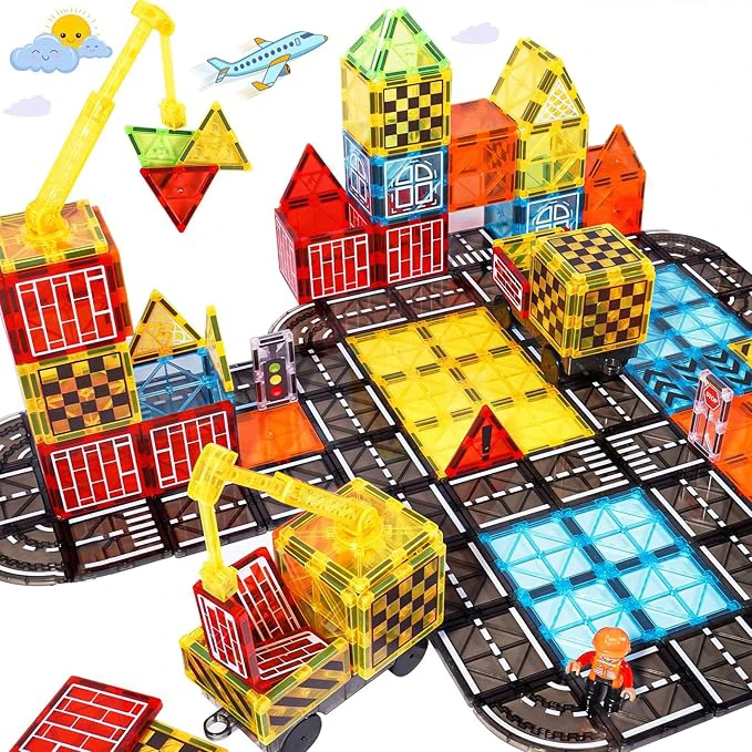 2.95-inch colorful magnetic building blocks - engineering series themed magnetic building blocks - 3D puzzles for children