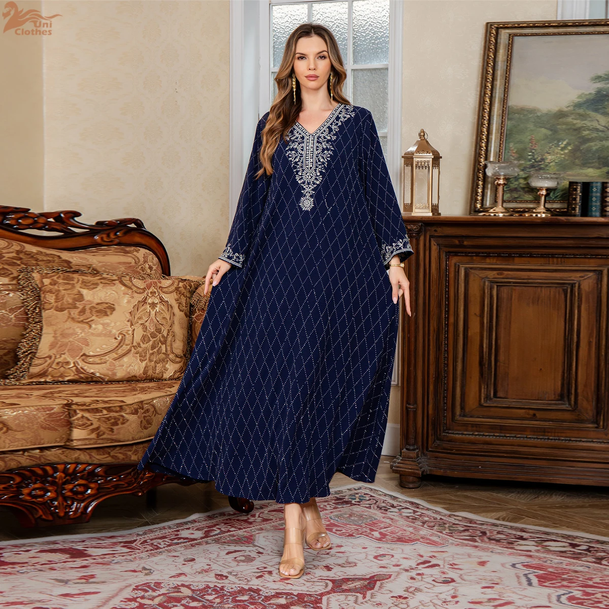 

Ramadan Muslim Women Embroidery Maxi Dress Abaya Dubai Kaftan Eid Djellaba Femme Robe Islam Jalabiya Turkey Caftan Marocain Gown