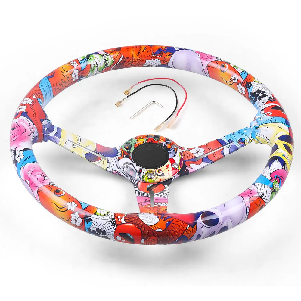 14inch 350MM Acrylic Mixed Pattern Steering Wheel & Horn Button 6 Holes Stylish Steering Wheel Depth 70MM BX102364