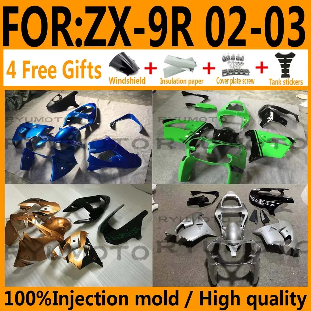 Motorcycle Fairings Kit for KAWASAKI Ninja ZX9R 02 03 ZX 9R 2002 2003 ZX-9R Injection Top Green Black Bodywork Set