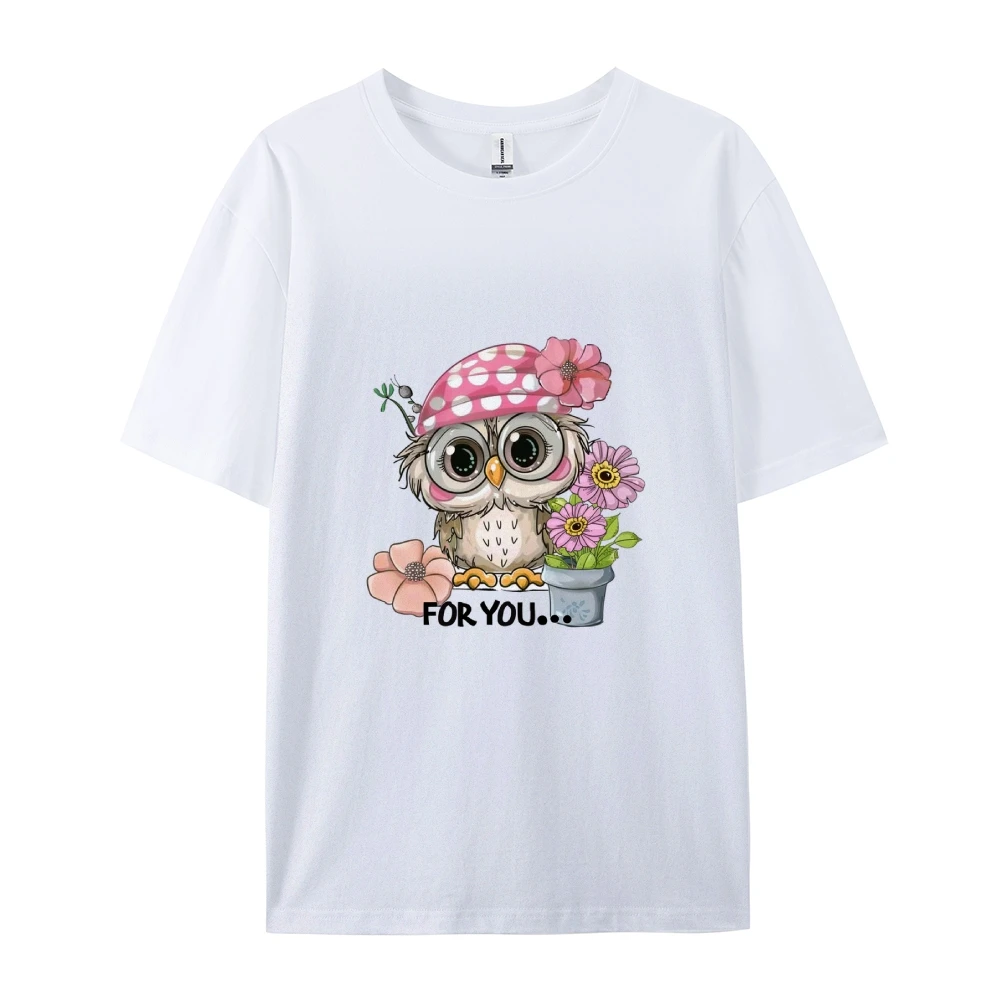 Spring Summer Casual T-shirt,Animal print, Trendy fashion, Angry Woman Short Sleeve, Girl, Loose, Cute Owl, 100% Cotton.